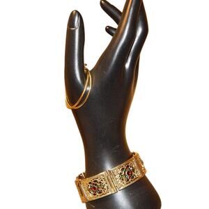 Sweet Vintage  Hinged Bracelet & Gold Loop Earrings